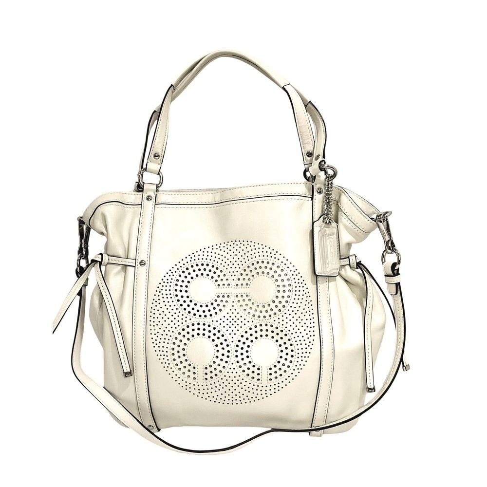 Coach Audrey Andie perforated Satchel Tote 19566 Creme Ivory Leather dust bag